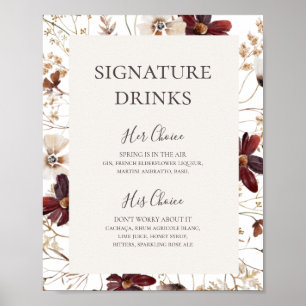 Copper Burgundy Wildflower   Ondertekening Drink Poster