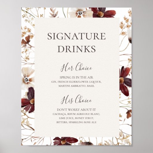 Copper Burgundy Wildflower | Ondertekening Drink Poster (Voorkant)