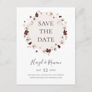 Copper Burgundy Wildflower Save the Date Briefkaar Uitnodiging Briefkaart