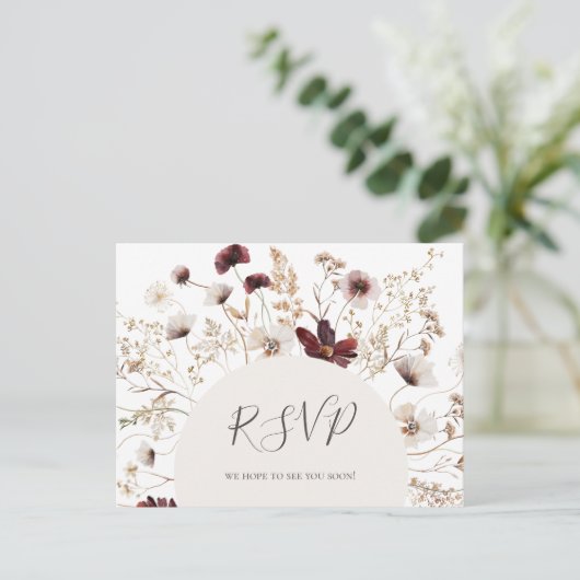 Copper Burgundy Wildflower Song Request RSVP Briefkaart (Staand voorkant)