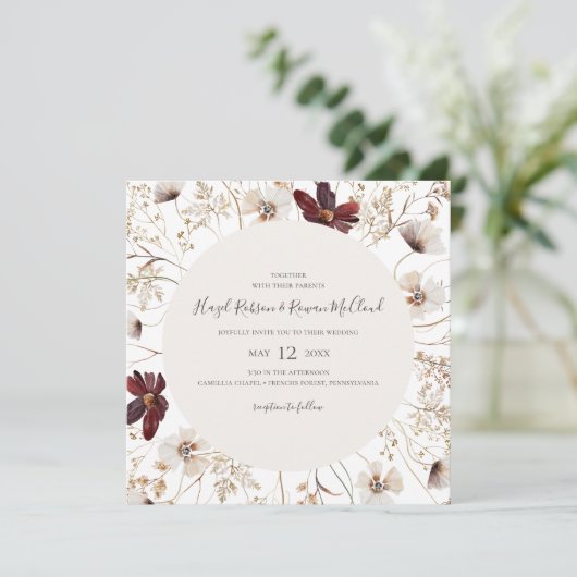 Copper Burgundy Wildflower | Square Wedding Kaart (Staand voorkant)