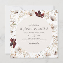 Copper Burgundy Wildflower | Square Wedding Kaart