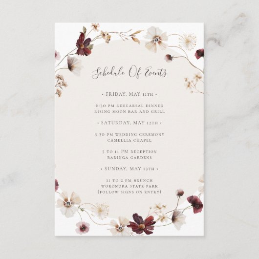 Copper Burgundy Wildflower | Tijdschema van evenem Informatiekaartje (Voorkant)