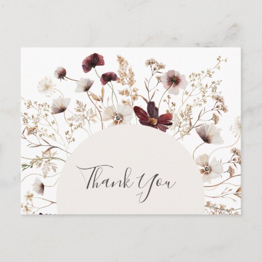 Copper Burgundy Wildflower Weddenschap Bedankt Briefkaart (Voorkant)