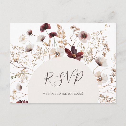 Copper Burgundy Wildflower Wedding RSVP Briefkaart (Voorkant)