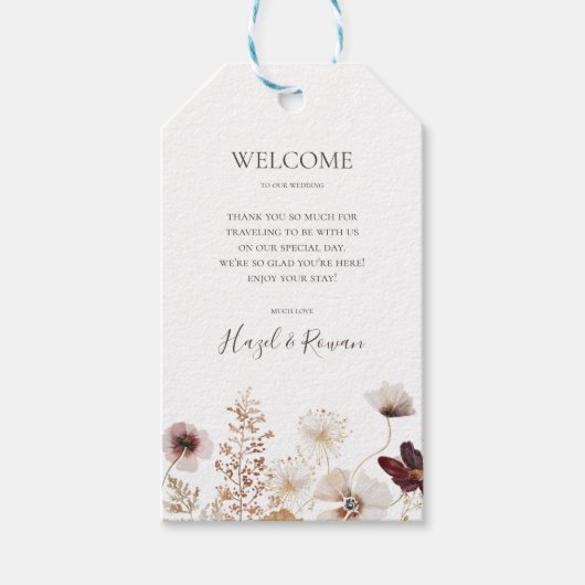 Copper Burgundy Wildflower Wedding Welcome Cadeaulabel (Voorkant)