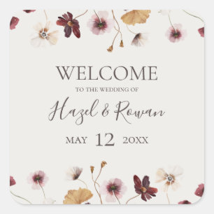 Copper Burgundy Wildflower Welkom beige Weddensc Vierkante Sticker