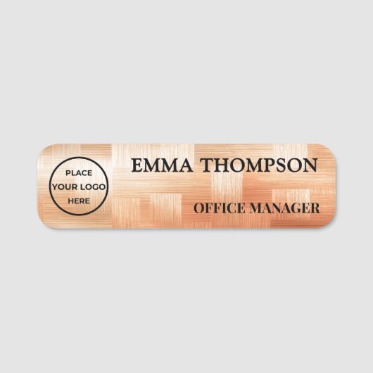 Copper Checkerboard Design Name Badge Custom 名札 (Voorkant)