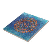 Copper Color Ohm Symbol Mandala op blauwe achtergr Tegeltje (Zijkant)