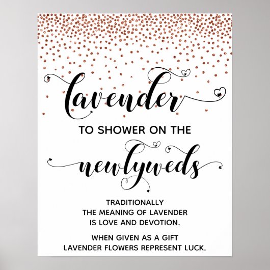 Copper Confetti Hearts Douche met Lavendel Sign Poster (Voorkant)
