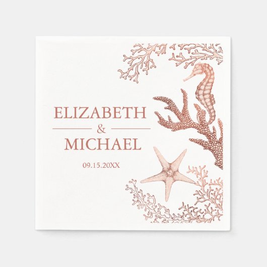 Copper Coral Starfish Seahorse Beach bruiloft Servet (Voorkant)