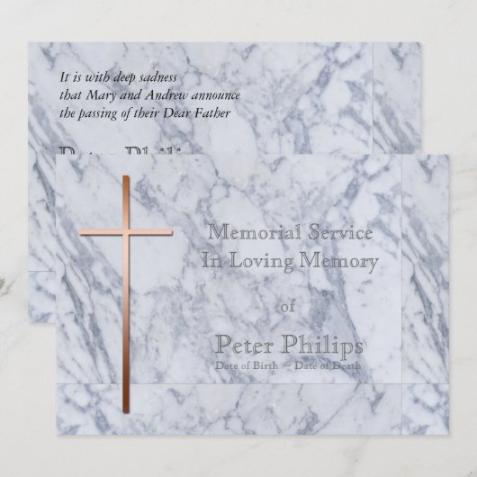 Copper Cross Marble 2 Uitvaart Aankondiging (Voorkant / Achterkant)