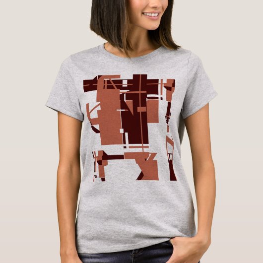 Copper Dark Brown MCM-achtige geometrische Abstrac T-shirt (Voorkant)