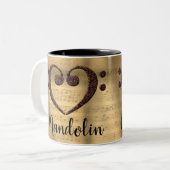 Copper Double Bass Clef Heart Mandolin Tweekleurige Koffiemok (Voorkant links)