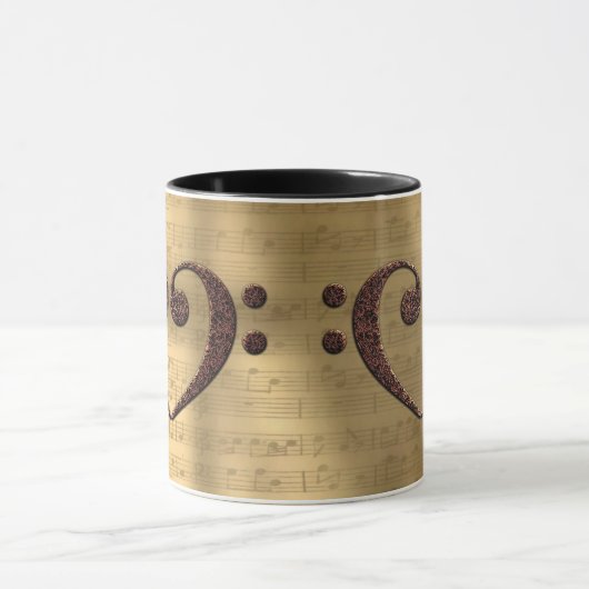 Copper Double Bass Clef Heart Music Lover Mok (Midden)