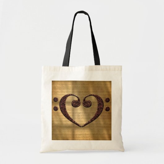 Copper Double Bass Clef Heart Music Lover Tote Bag (Voorkant)