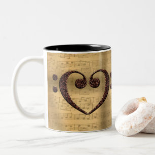 Copper Double Bass Clef Heart Music Lover Tweekleurige Koffiemok