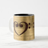 Copper Double Bass Clef Heart Music Lover Tweekleurige Koffiemok (Voorkant links)