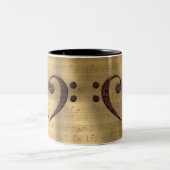 Copper Double Bass Clef Heart Music Lover Tweekleurige Koffiemok (Center)