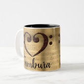 Copper Double Bass Clef Heart Tambura Tweekleurige Koffiemok (Voorkant links)
