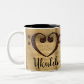 Copper Double Bass Clef Heart Ukulele Tweekleurige Koffiemok (Links)