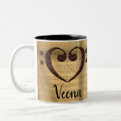 Copper Double Bass Clef Heart Veena Tweekleurige Koffiemok (Links)