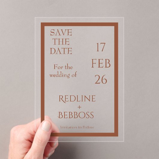 Copper Elegant Modern Wedding Acryl Uitnodigingen (Insitu (Draagbaar))