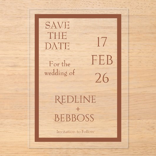 Copper Elegant Modern Wedding Acryl Uitnodigingen (Voorkant)