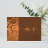 Copper en Brown Damask Reply Kaart (Staand voorkant)