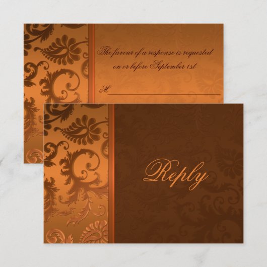 Copper en Brown Damask Reply Kaart (Voorkant / Achterkant)