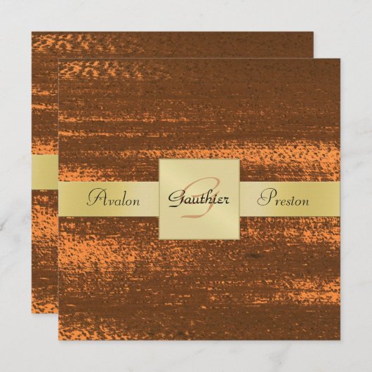 Copper Faux Metal Gold Monogram Formele Uitnodigin Kaart (Voorkant / Achterkant)