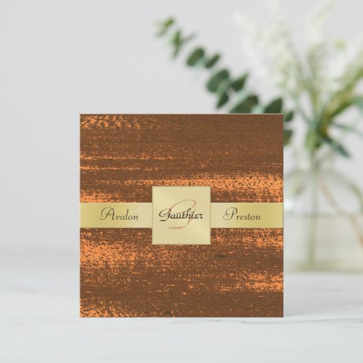 Copper Faux Metal Gold Monogram Formele Uitnodigin Kaart (Staand voorkant)
