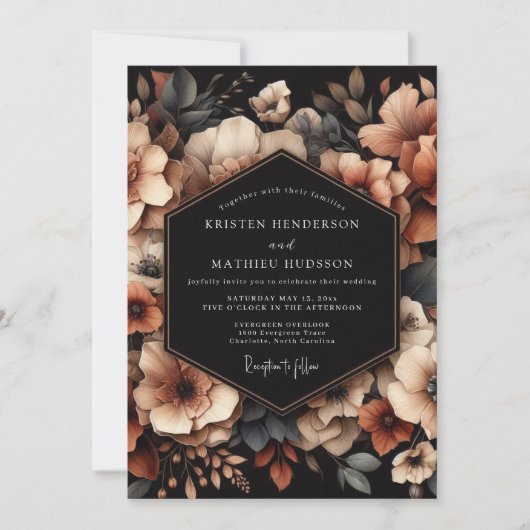 Copper Floral Chiaroscuro Wedding Kaart (Voorkant)