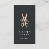 Copper Floral Scissors Logo Haarstylist Visitekaartje (Voorkant)
