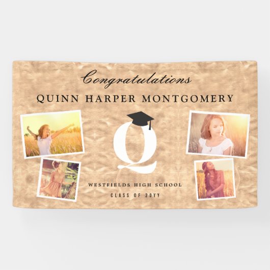 Copper Folie Monogram 4 Foto Graduy Party Spandoek (Horizontaal)