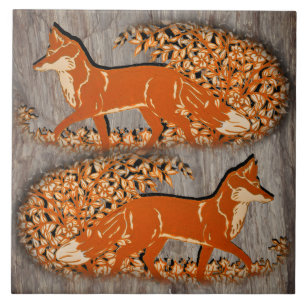 Copper Fox Woodland Scene, Grey Stone Kijk Trivet Tegeltje
