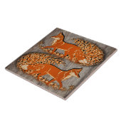 Copper Fox Woodland Scene, Grey Stone Kijk Trivet Tegeltje (Zijkant)