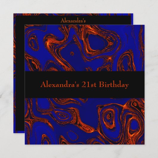 Copper Fractal Abstract Black Blue Event Kaart (Voorkant / Achterkant)