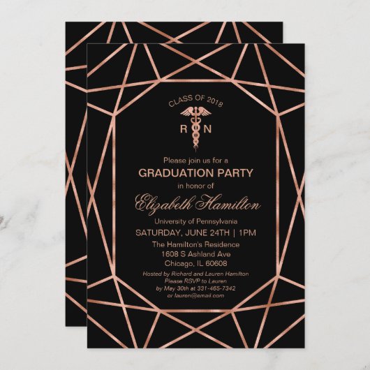 Copper Gem Medical Nursing School Afstudeerfeest Kaart (Voorkant / Achterkant)