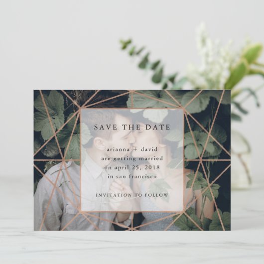 Copper Geo | De foto bewaart de Datum Save The Date (Staand voorkant)