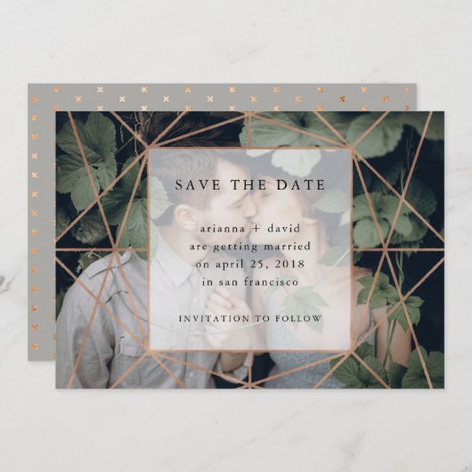 Copper Geo | De foto bewaart de Datum Save The Date (Voorkant / Achterkant)