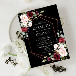 Copper Geometric Burgundy Black Floral Wedding Kaart