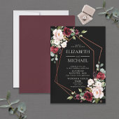 Copper Geometric Burgundy Black Floral Wedding Kaart