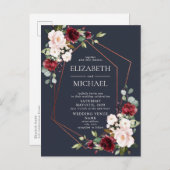 Copper Geometric Burgundy Blue Briefkaart Wedding (Voorkant / Achterkant)