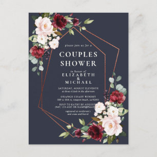 Copper Geometric Burgundy Blue Couples Shower Aankondigingskaart