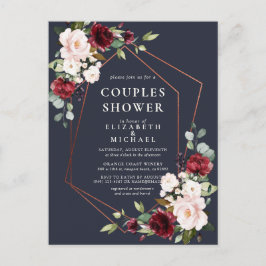 Copper Geometric Burgundy Blue Couples Shower Aankondigingskaart