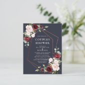 Copper Geometric Burgundy Blue Couples Shower Aankondigingskaart (Staand voorkant)