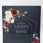 Copper Geometric Burgundy Blue Floral Wedding Drieluik Uitnodiging (Binnenzijde eerst)