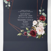 Copper Geometric Burgundy Blue Floral Wedding Drieluik Uitnodiging (Binnenkant midden)
