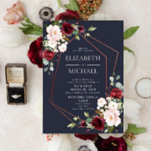 Copper Geometric Burgundy Blue Floral Wedding